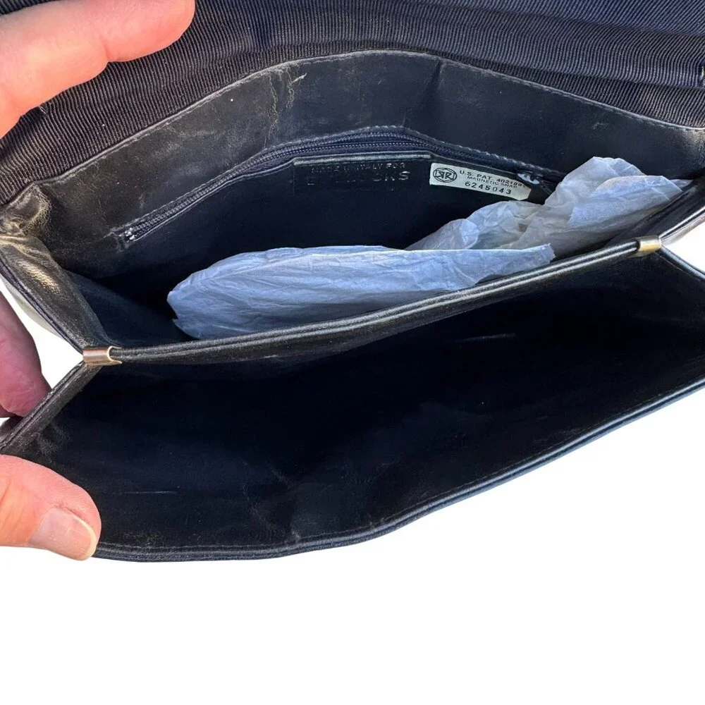 Bullocks Vintage 70s Patent Leather Clutch‎ Bag Made Italy Asymmetric Flap Navy